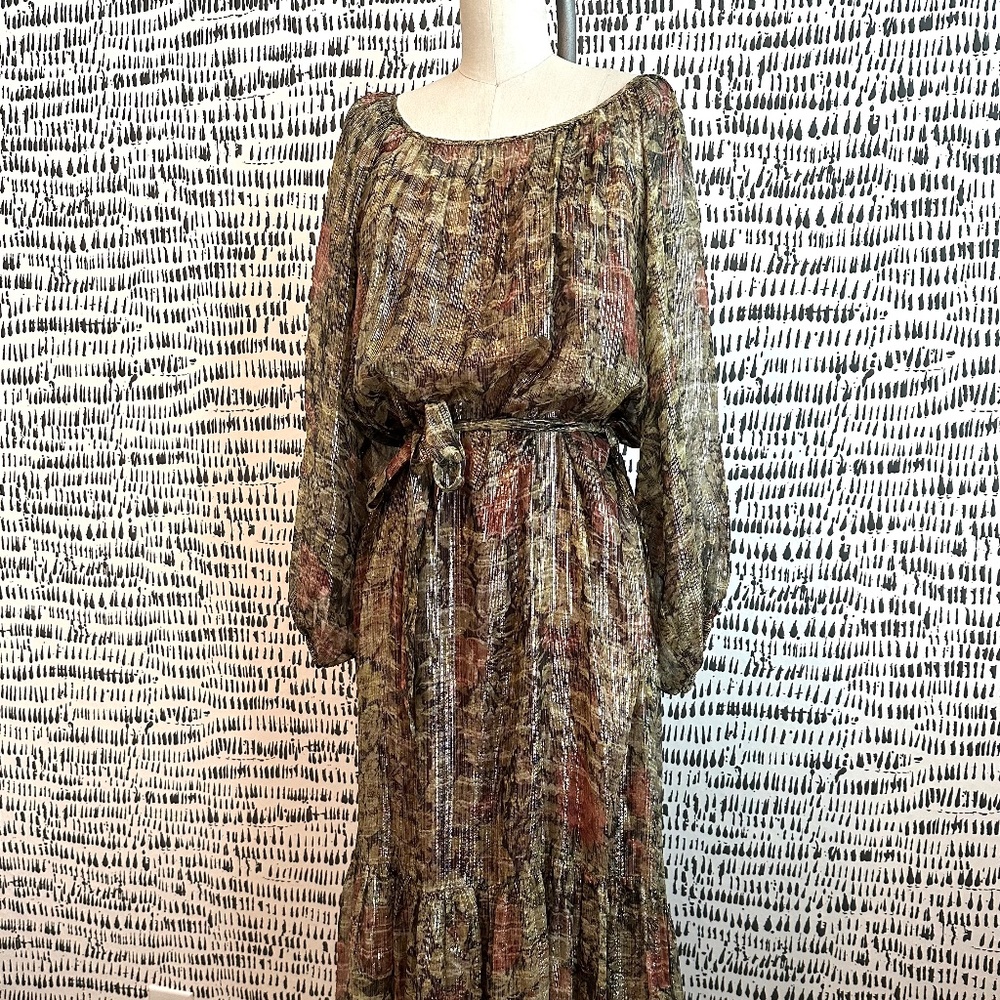 Mes Demoiselles Paris Silk Floral Metallic 'Paturage' Maxi Dress Size FR 38/US M
